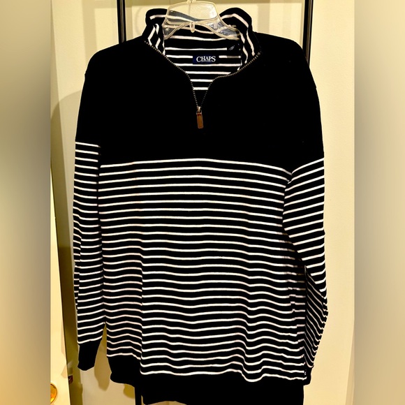 Chaps quarter zip.  Black with white stripes. Size large. - Picture 1 of 2